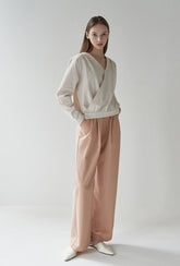 Wrap-Front Linen Blouse with Tailored Sleeves